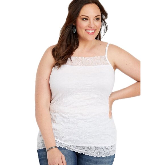 Maurices Plus Size 2X WHITE Stretchy Crinkle Lace Cami - Picture 10 of 11